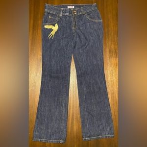 Dear AB by Amanda Bynes Gold Bird Jeans Size 10 Made in Swaziland 100% Cotton